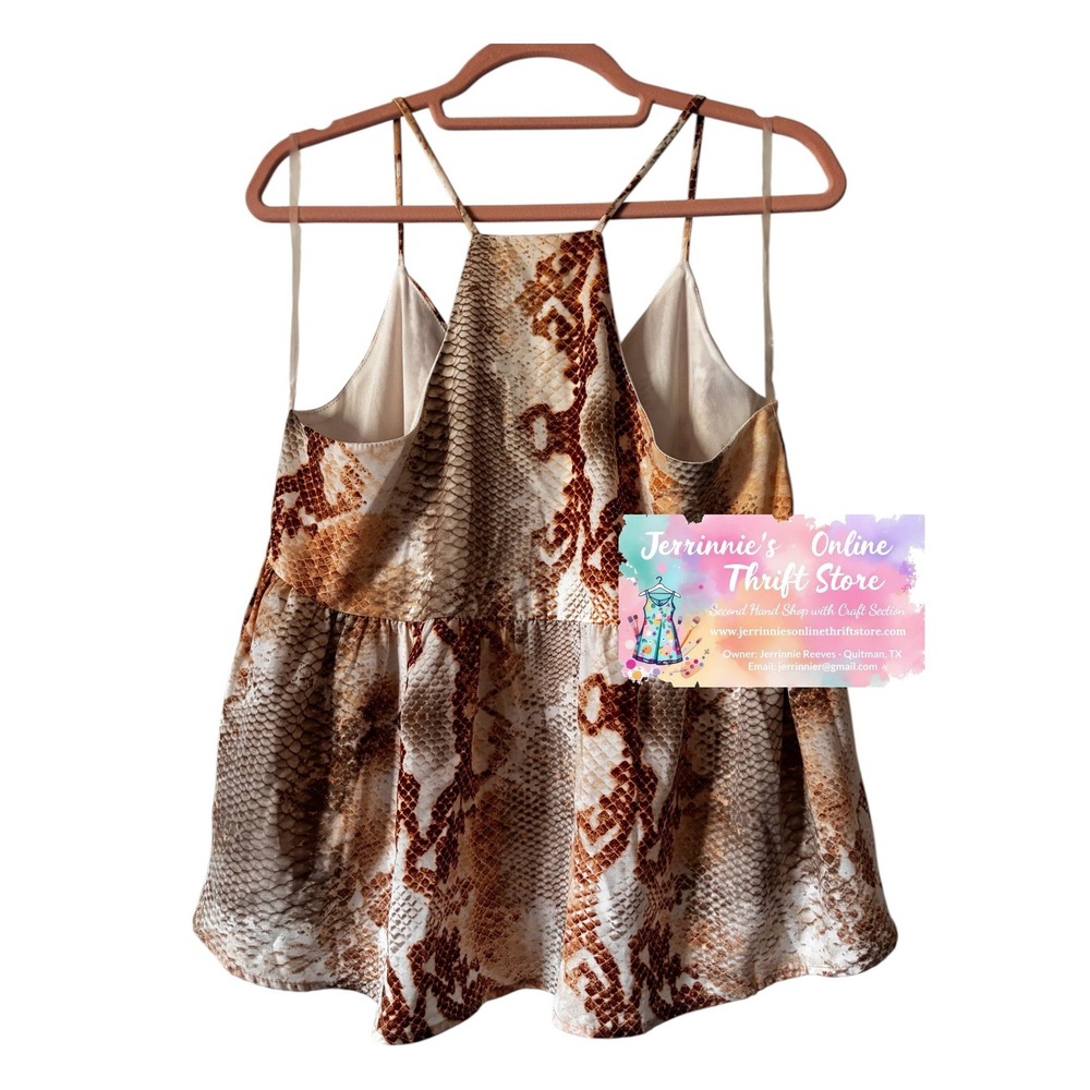 Peach Love California Snakeskin Print Babydoll Camisole Top Brown Tan Large - Picture 2 of 3